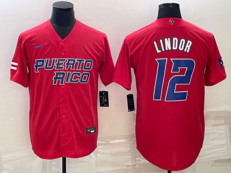 Men 2023 World Cub #12 Lindor Red Nike MLB Jersey9